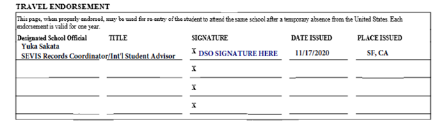 Sample I-20 travel signature