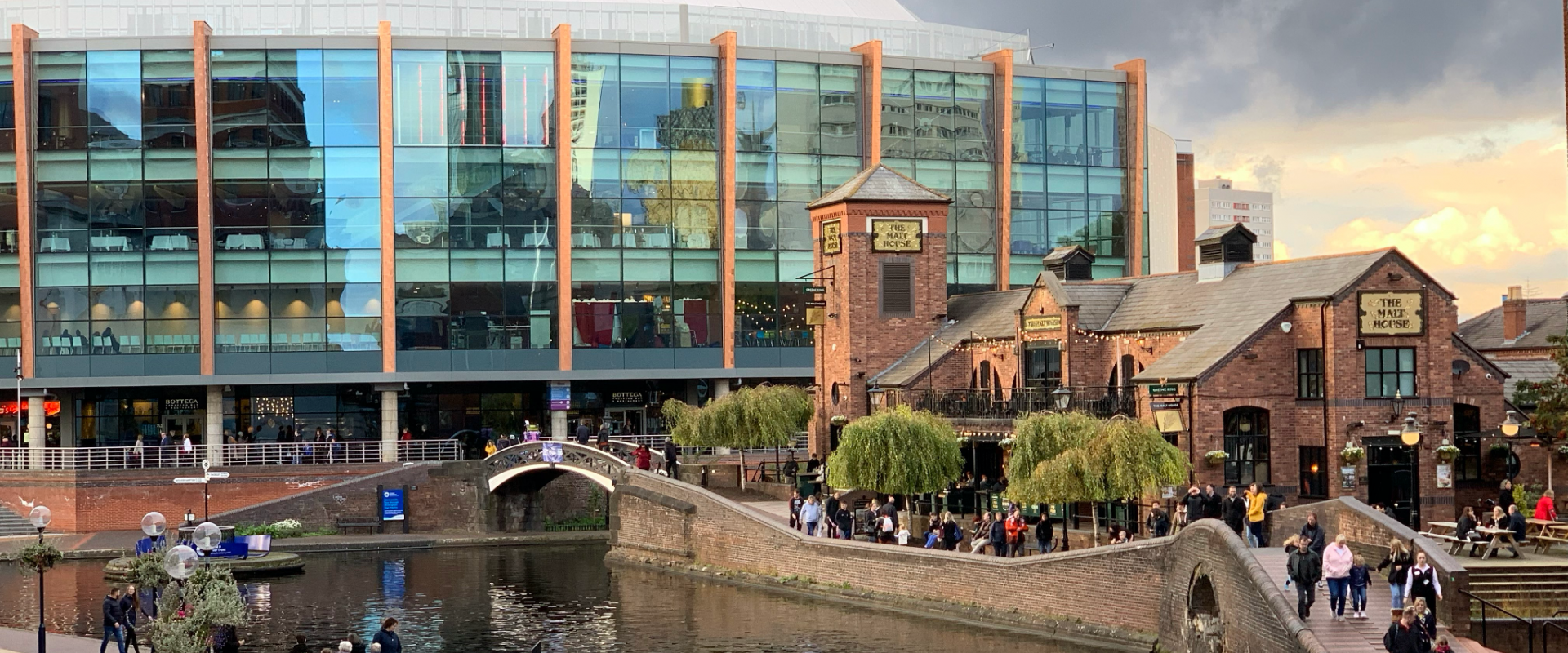 Buildings in Birmingham, England next to a canel